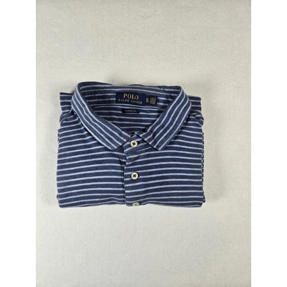 Polo Ralph Lauren Men's Blue Striped Short Sleeve Polo Shirt Size XL Emb Pony